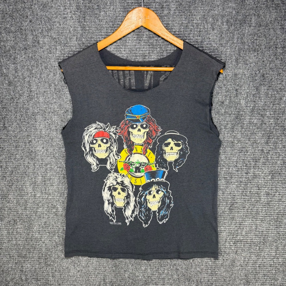 Vintage 1989 Guns N Roses Los Angeles Coliseum Cut Off Concert Shirt Black Skull